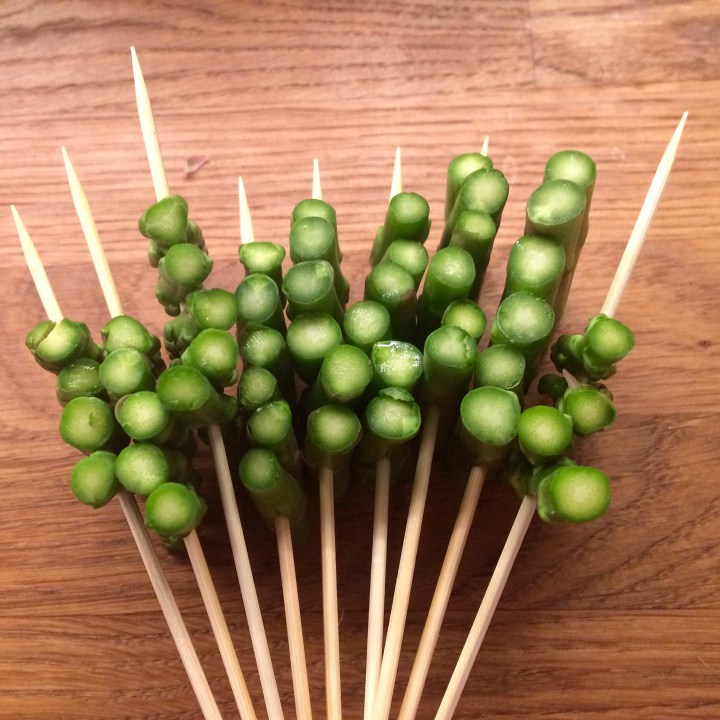 Asparagus skewers to accompany a martini